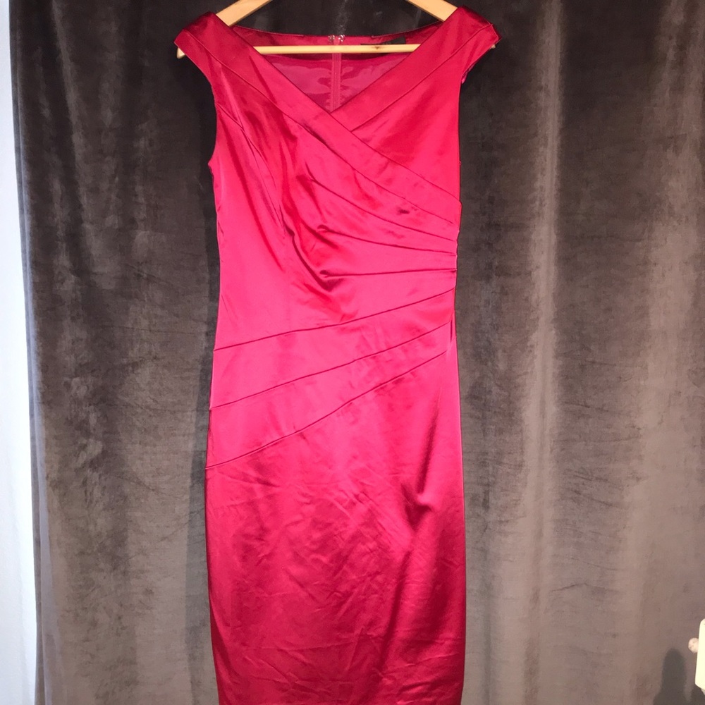 Knee length red pink satin dress